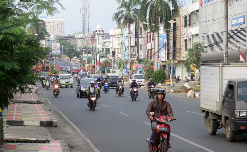 Busy street Bandar Lampung city Sumatra