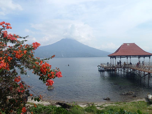 Mount Seminung in the distance at Lake Ranau Sumatra