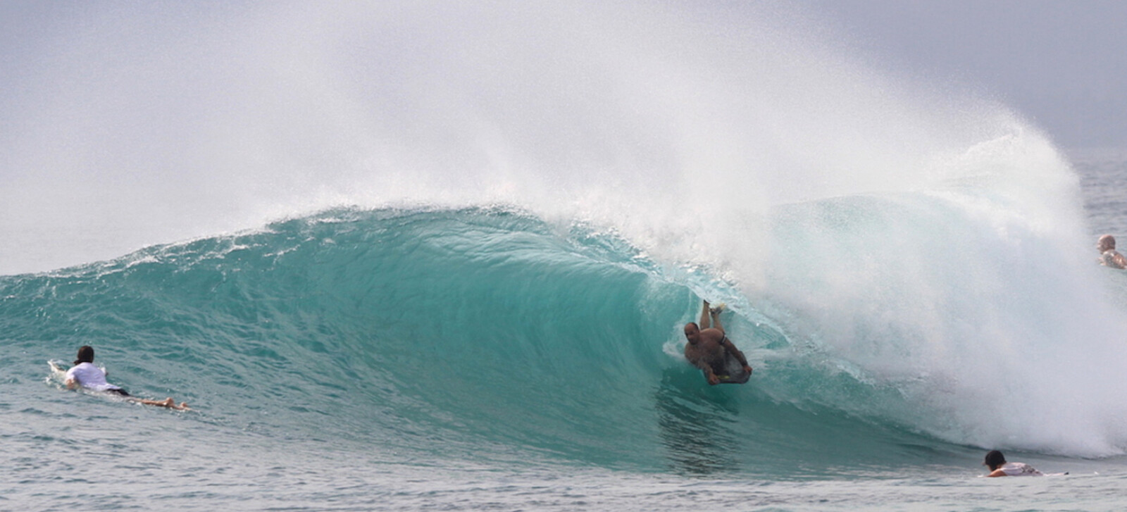 Boadyboarder tubed at The Peak in South Sumatra